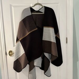 Colorblock Plaid Open Front Ruana Shawl Wrap One Size Fits Most